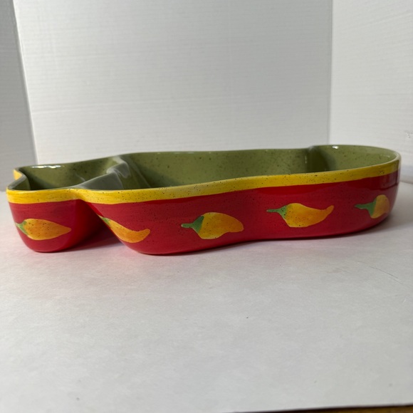 Hand Painted Chili Pepper Ceramic Jalapeno Chips Dip Serving Bowl 16” Party Gift - Picture 11 of 13